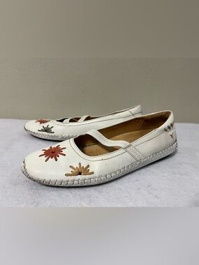 Pikolinos Women White Leather Mary Jane Comfort Flats Floral Boho Size 40/9-9.5